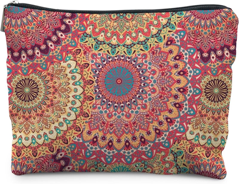 RYYCDOI Boho Mandala Floral Makeup Bag, Bohemian Ethnic Mandala Flower Cosmetic Bags Toiletry Bag for Women, Hippie Flower Makeup Bag, Floral Makeup Pouch - Image 1